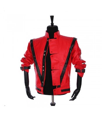 Rare MJ Red THRILLER Leather Jacket Men Gothic Party Style Fashion Jacket 